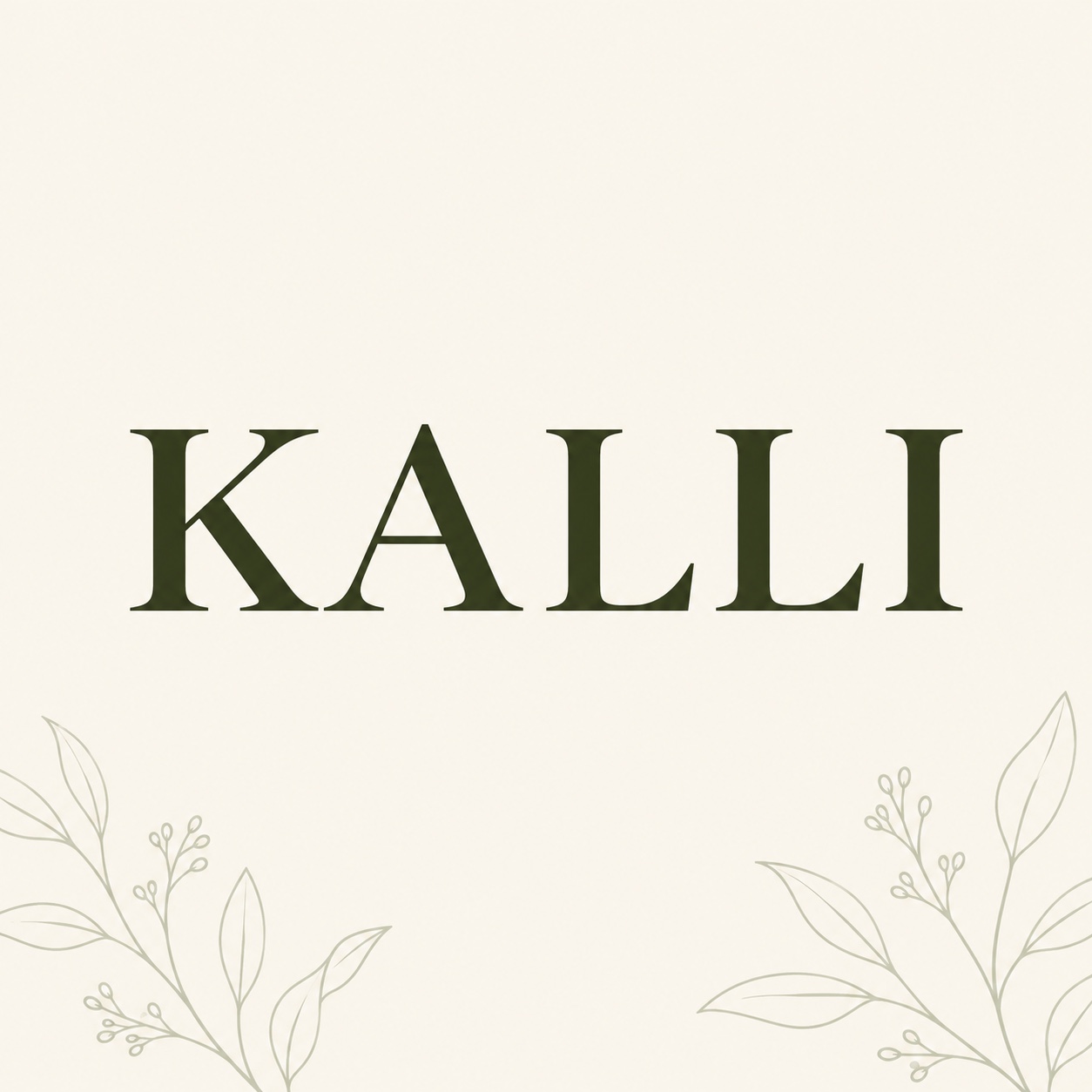 شعار KALLI مع تفاصيل نباتية بسيطة